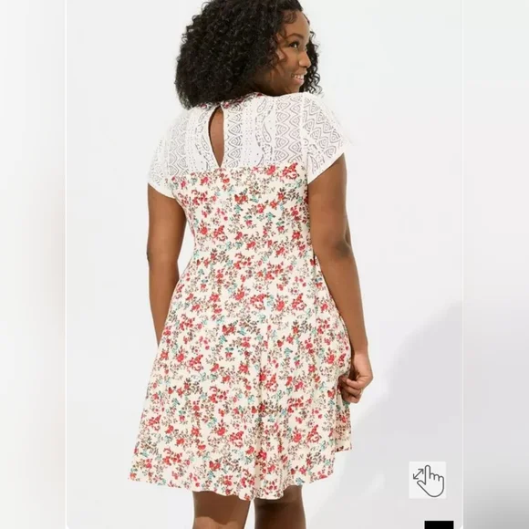 Floral Mini Washable Gauze Lace Yoke Trapeze Dress - Picture 2 of 11